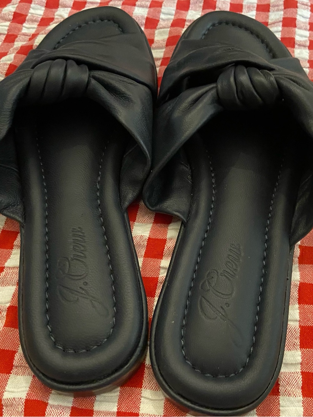 J.Crew Navy Knotted Slides
